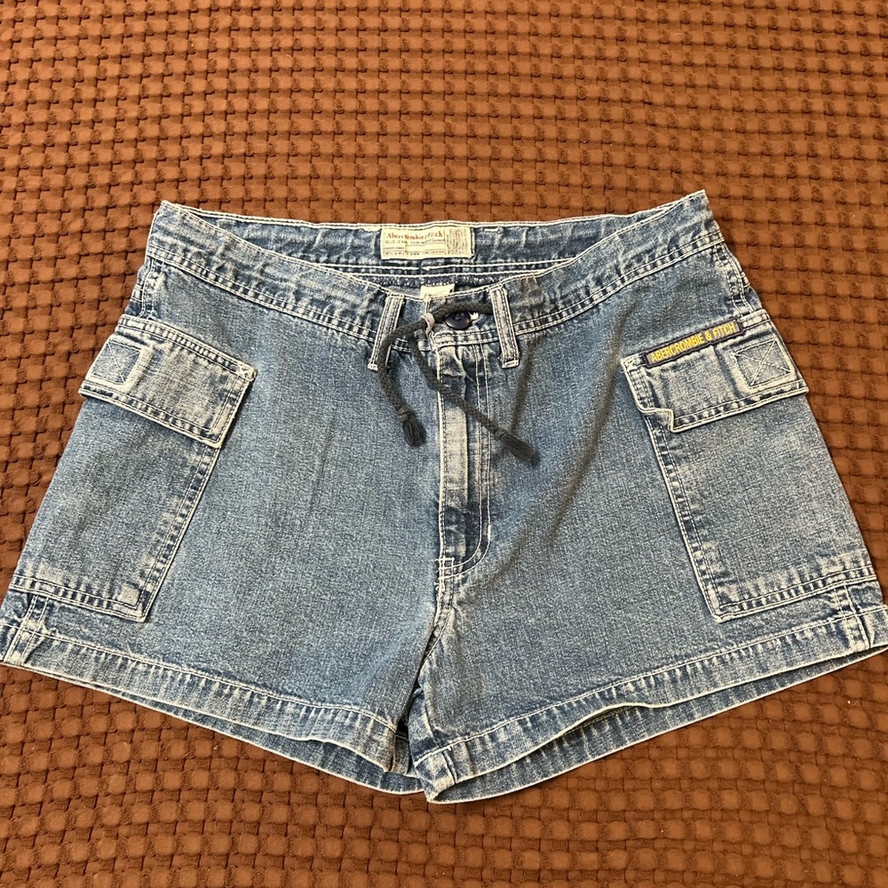 VTG 90s Abercrombie & Fitch Made in USA Denim Cargo Shorts Drawstring Medium